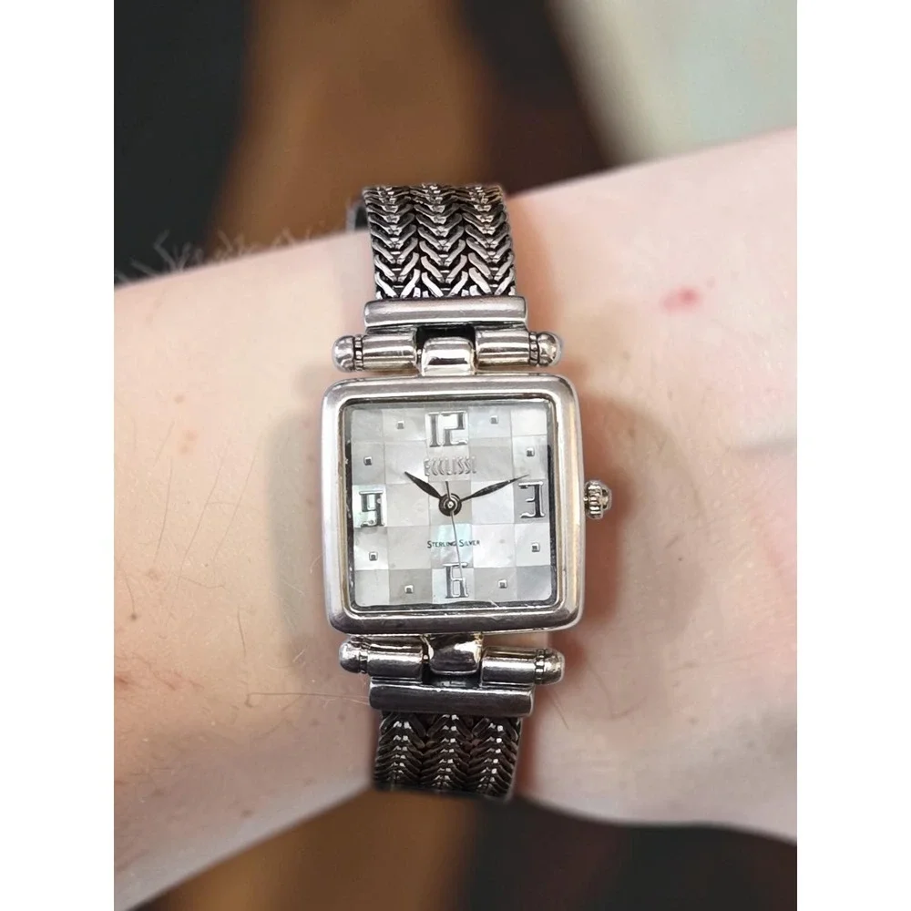 Ecclissi Sterling Silver 925 Mother of Pearl Mosaic Dial Bracelet Watch New Batt